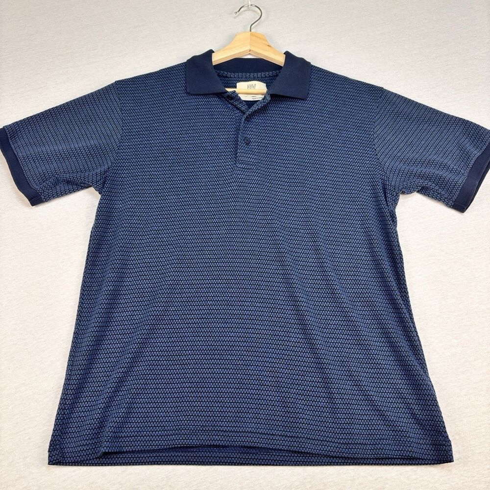 PX Polo Shirt L Blue Micro Dot Geometric Navy Collar Knit Cotton